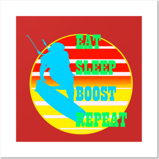 Eat Sleep Boost Repeat Female Kitesufer Retro Sunset Posters and Art